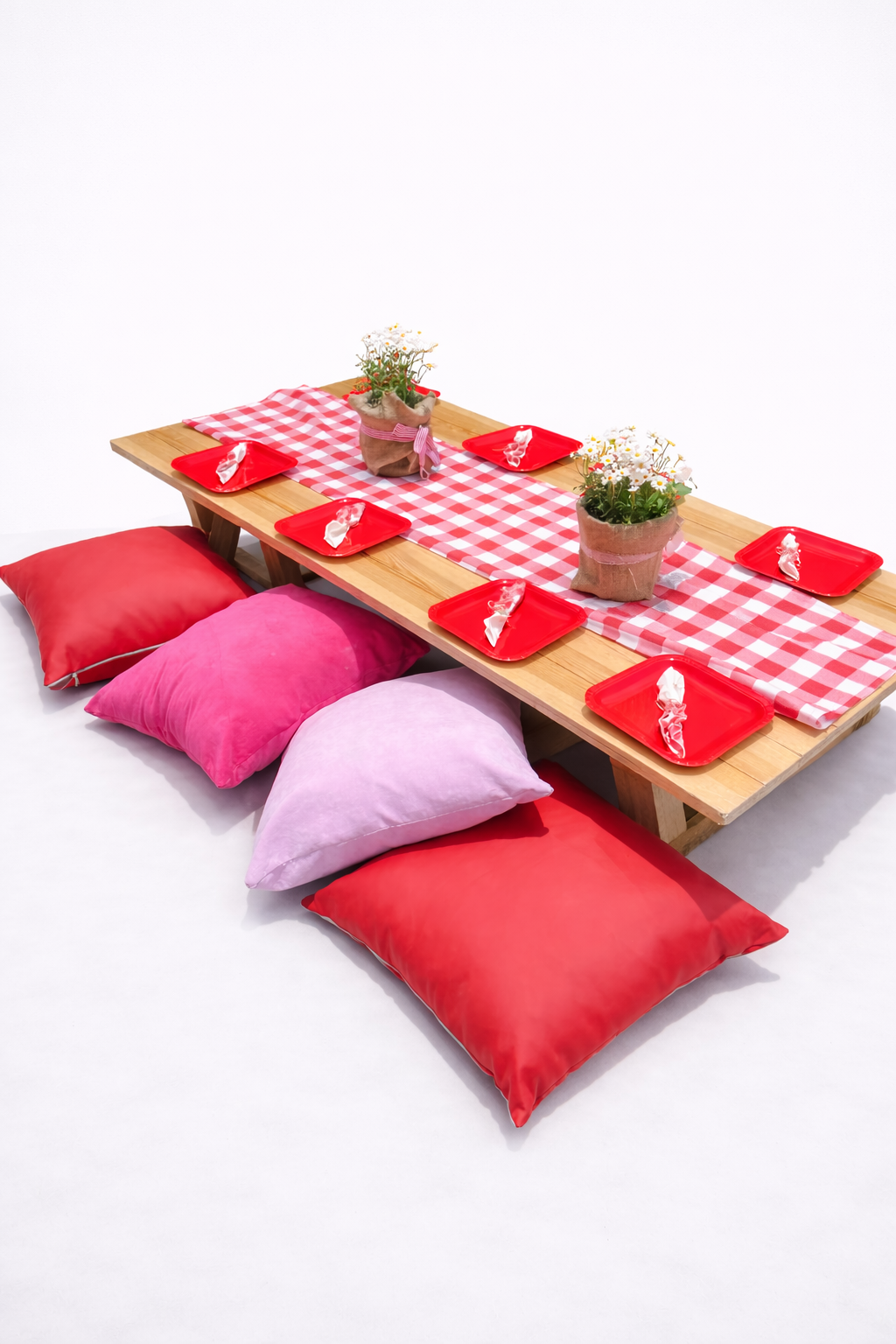 Picnic-Style Low Wooden Table (Accessories not included)