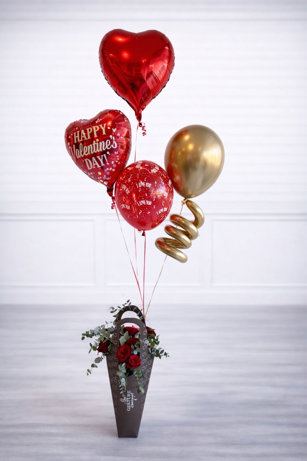 Simple Valentine Balloon Bouquet with Red Roses Cone from The Gesture