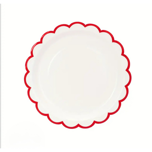 Festive Red & White Scalloped Holiday Plates (Set of 10)