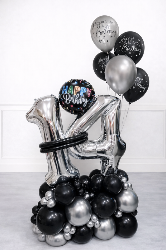 Luxury Black & Silver Milestone Balloon Bouquet