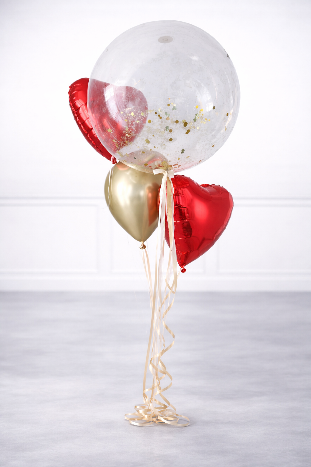 Luxury Bubble Balloon Bouquet (Gold & Red Hearts)