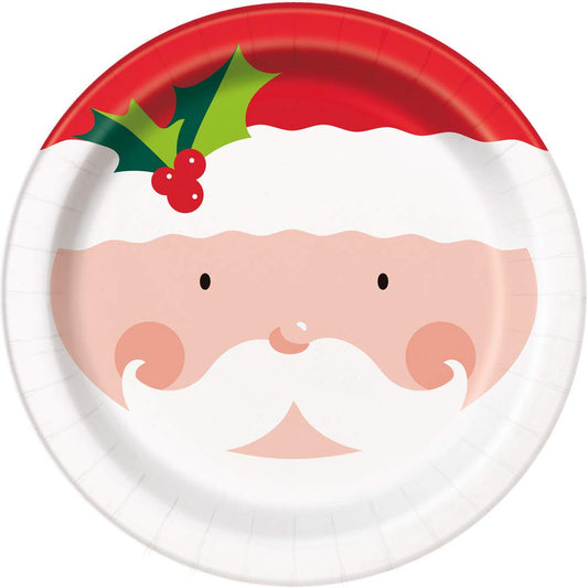 Holly Santa Round 9" Plates (Set of 8)