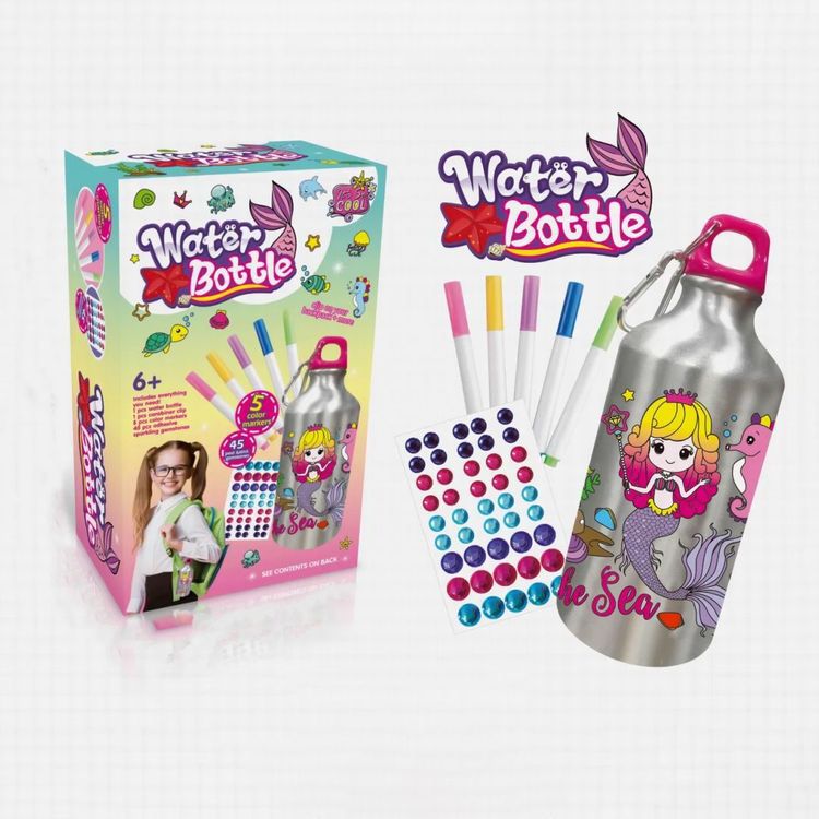 DIY Water Bottle with Stickers and Markers (Mermaid Theme)