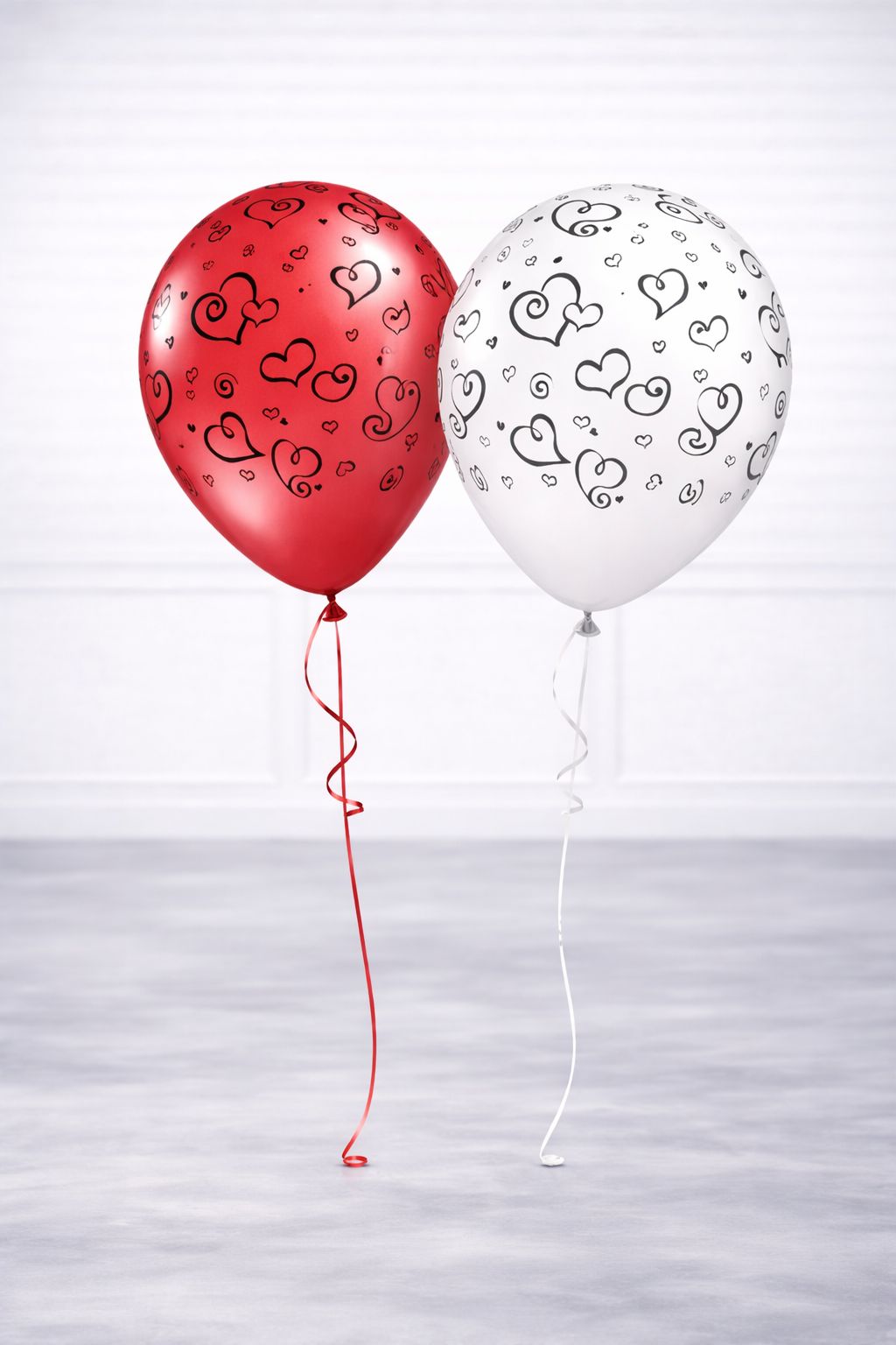 Valentine's Helium Balloons – Red & White with hearts (Set of 2)