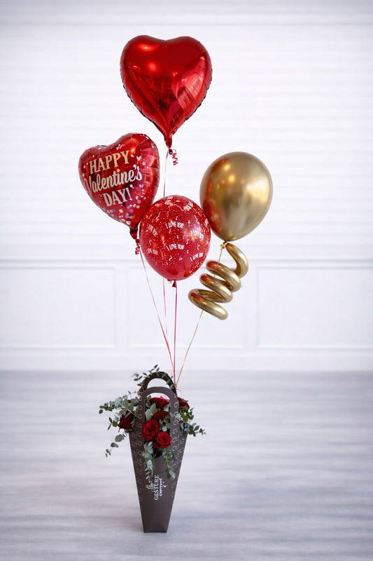 Simple Valentine Balloon Bouquet with Red Roses Cone from The Gesture