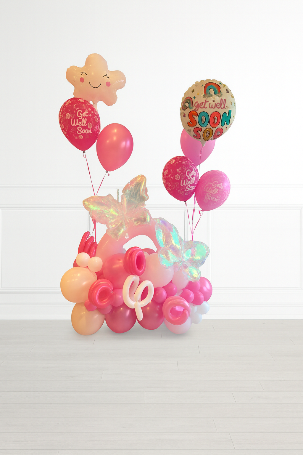 Pink Butterfly "Get Well Soon" Balloon Sculpture